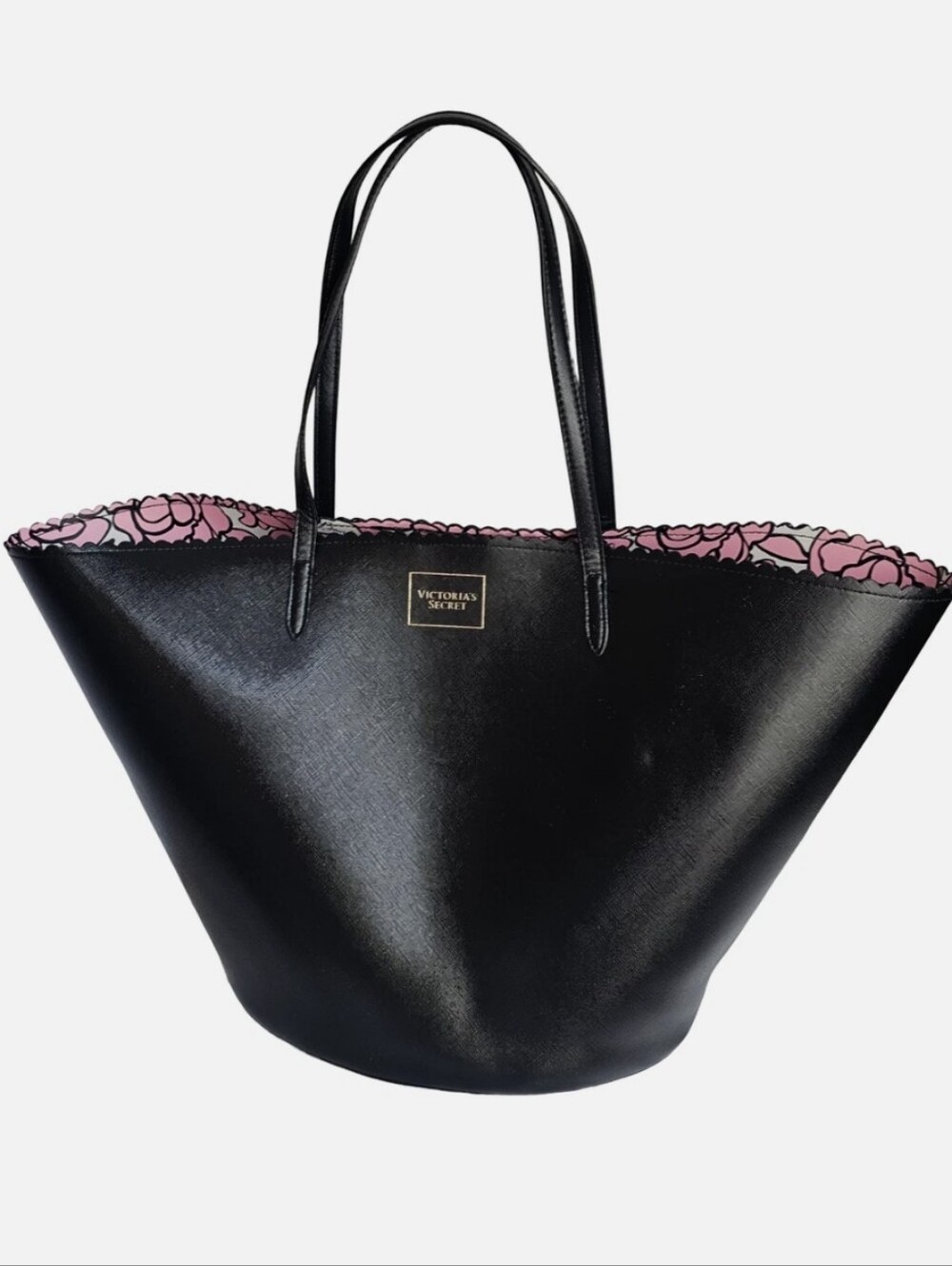 Victoria's Secret Bombshell Flower Print XL Tote Bag Black Saffiano
